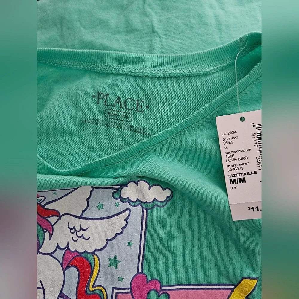 Children's Place‎ Turquoise Unicorn Rainbow Dream Graphic T-Shirt Size M 7/8 NWT
